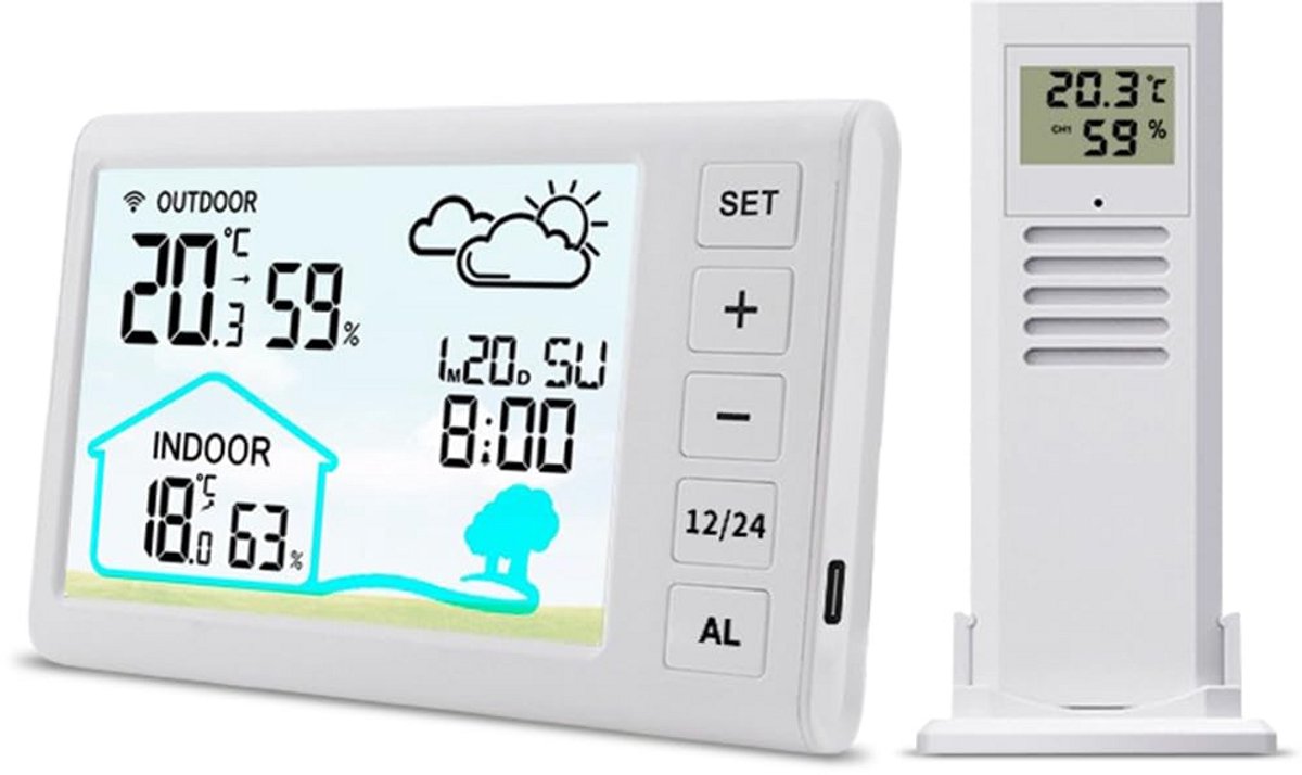 Draadloos Weerstation met Buiten Sensor, Temperatuur, Luchtvochtigheid en Weersvoorspelling