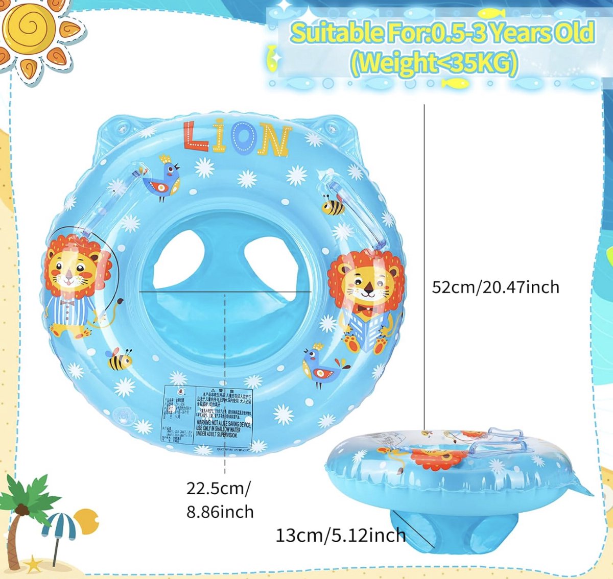 Baby Zwemband met Zitje – Opblaasbare Baby Zwemring – Zwemhulp voor Baby’s en Peuters 6 tot 48 Maanden – PVC Zwemstoel voor Zwembad en Strand – foto 5