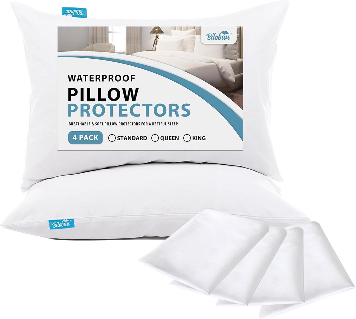 Set van 4 waterdichte kussenslopen met rits voor tweepersoonsbed - bescherming tegen bedwa