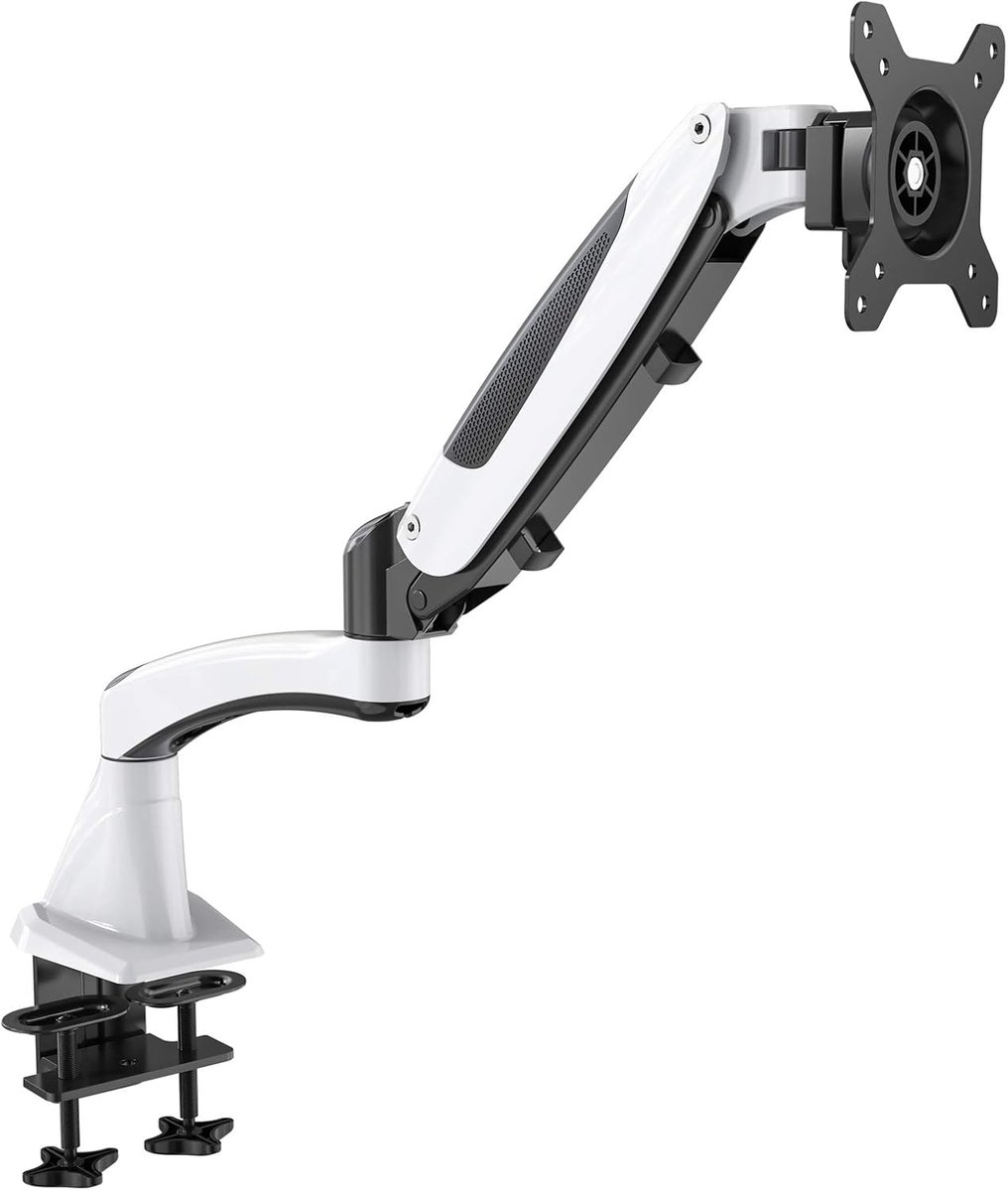 Monitorarm tafelbeugel voor schermen 15-34 inch, VESA 75/100, 360° draaibaar, wit