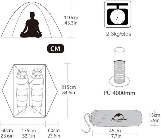 Allero Tent - Naturehike Tent - 2-persoons - Backpack Tent - Dubbellaags - Ultralicht - Lichtgrijs - Waterproof - Outdoor van Merkloos — afbeelding 5