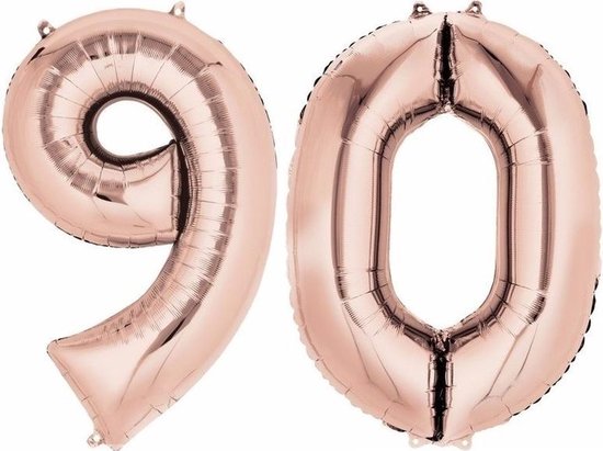 90 jaar rose gouden folie ballonnen 88 cm leeftijd/cijfer - Leeftijdsartikelen 90e verjaardag versiering - Heliumballonnen