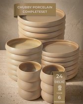 Bavary Chubby Service de table 24 pièces Porcelaine - Beige - 6 Personnes - Mat à l'extérieur/Brillant à l'intérieur - Lave-vaisselle et Micro-ondes
