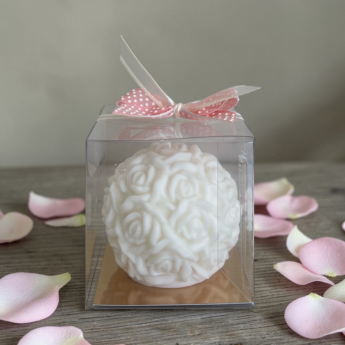 Bam Decoratieve Rozenkaars Small - Set van 6 - Zonnebloemwas - Handgemaakte Bloemenkaars - 10 Branduren per Kaars - Roos creme