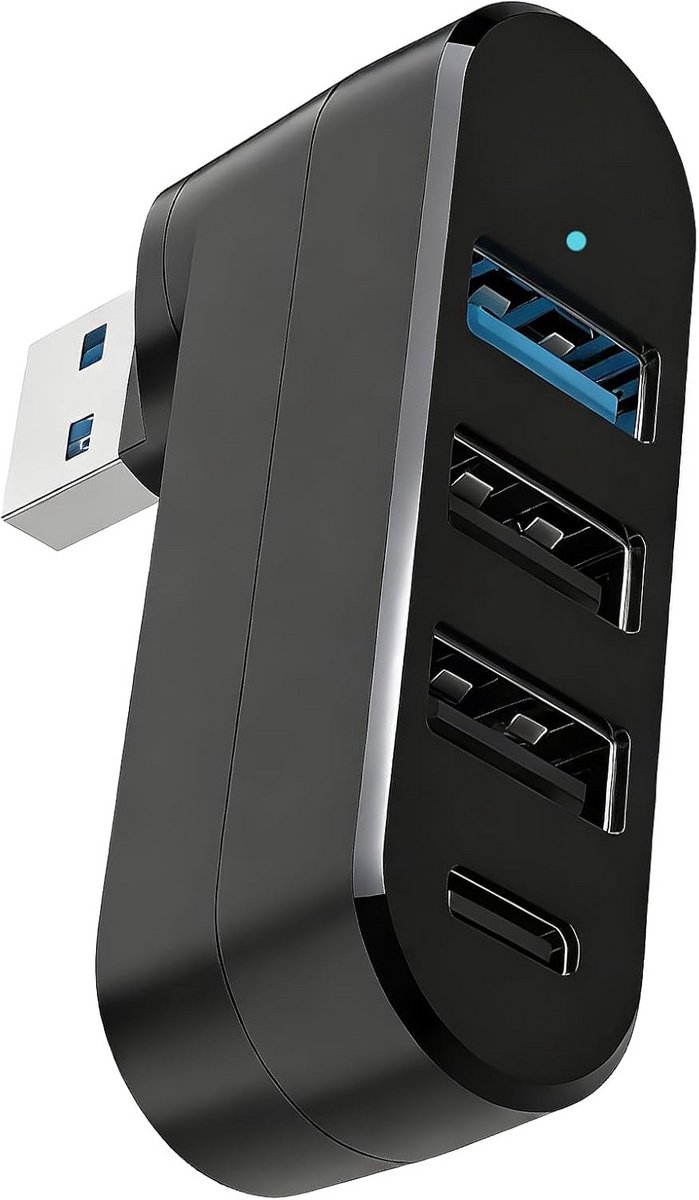 Draaibare USB Hub met 4 Poorten (3.0, 2.0 en Type-C) voor Laptop en Auto