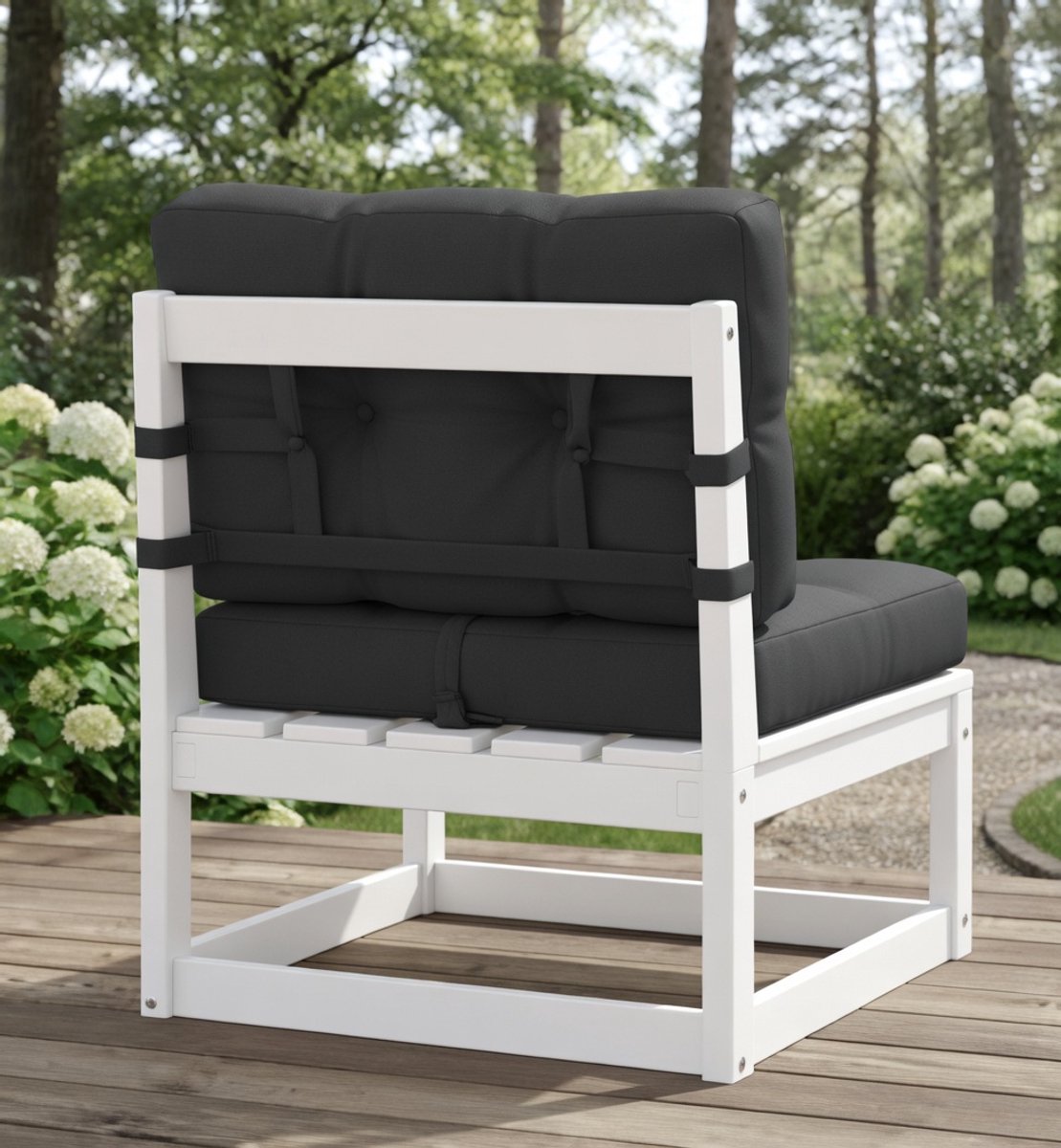 Tuin Loungemiddenbank Modulair Wit met Antraciet Kussen | Massief Grenenhout Tuinbank Outdoor | Comfortabele Loungebank Zonder Armleuningen | 70 x 70 x 67 cm UrbanHome