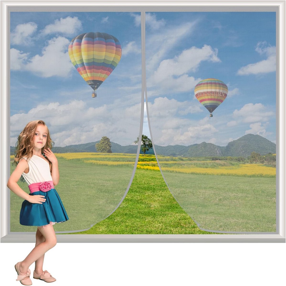 Magnetische Vliegenhor voor Raam 215x220cm Eenvoudige Montage Zonder Boren Grijs
