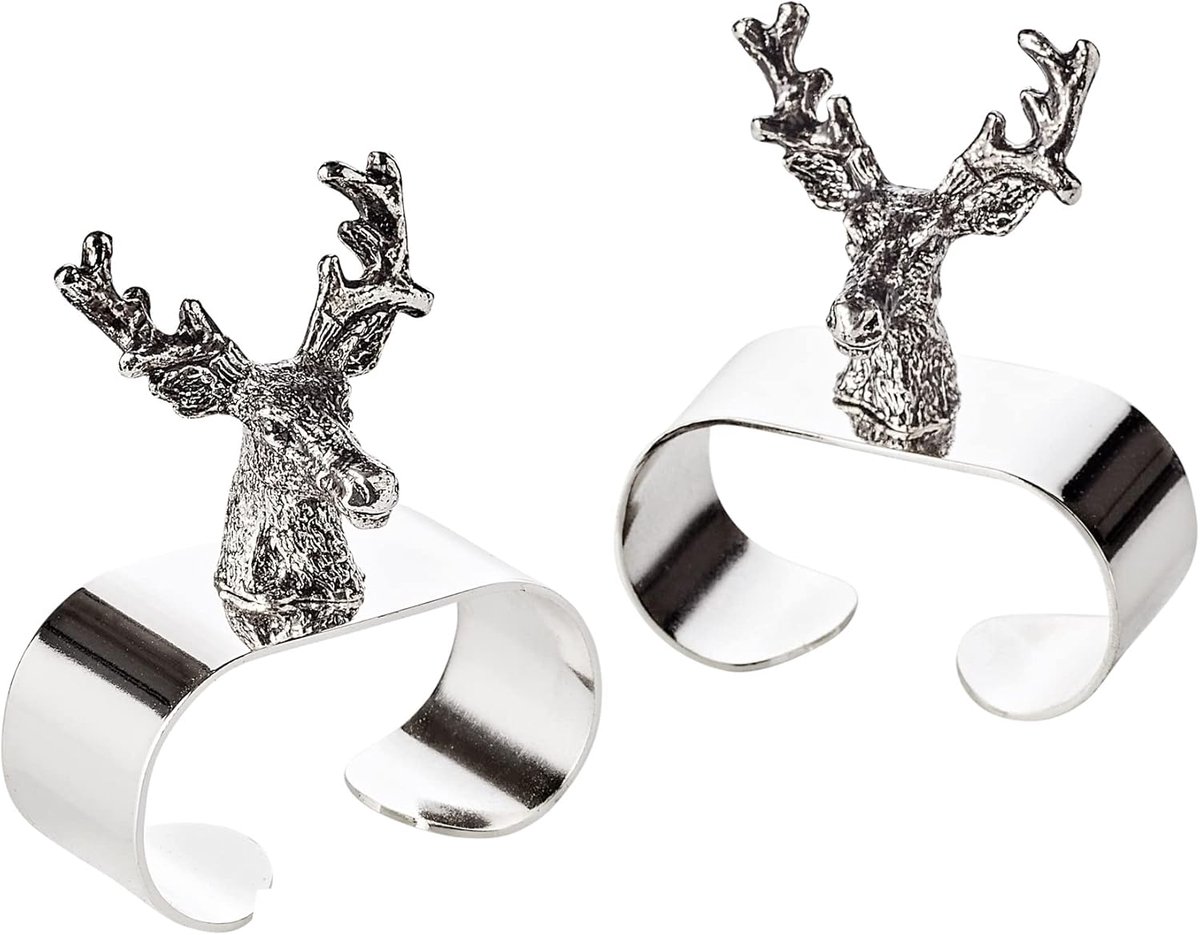 Set van 2 servetringen herten zilver verguld, lengte 5 cm