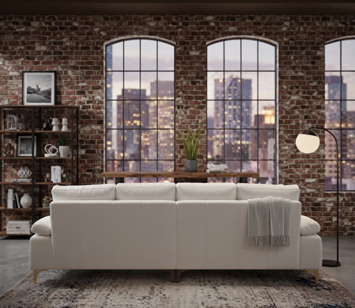 Luxe U-vormige Sectionele Bank in Chenille Stof – Grote Moderne Loungebank voor Woonkamer, Met Dubbele Chaise en Voetenbank – Beige – Set van 4 Zitplaatsen Urbanhome