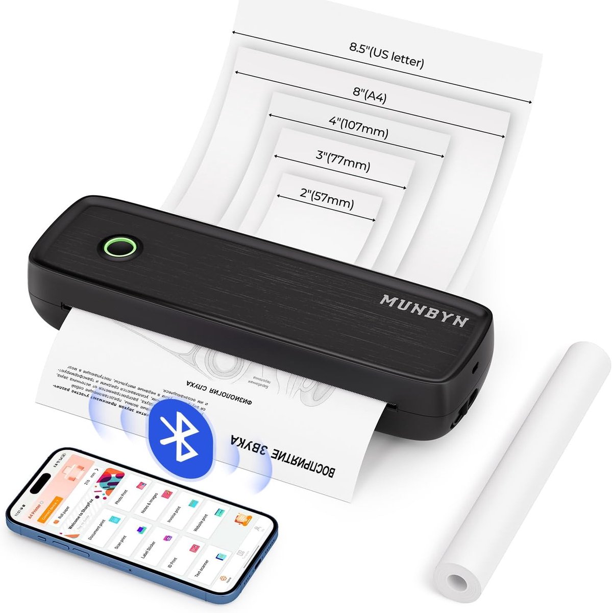 Draagbare Draadloze A4 Thermische Printer - Bluetooth & USB, 203 DPI, 2600 mAh Batterij, Inktloos