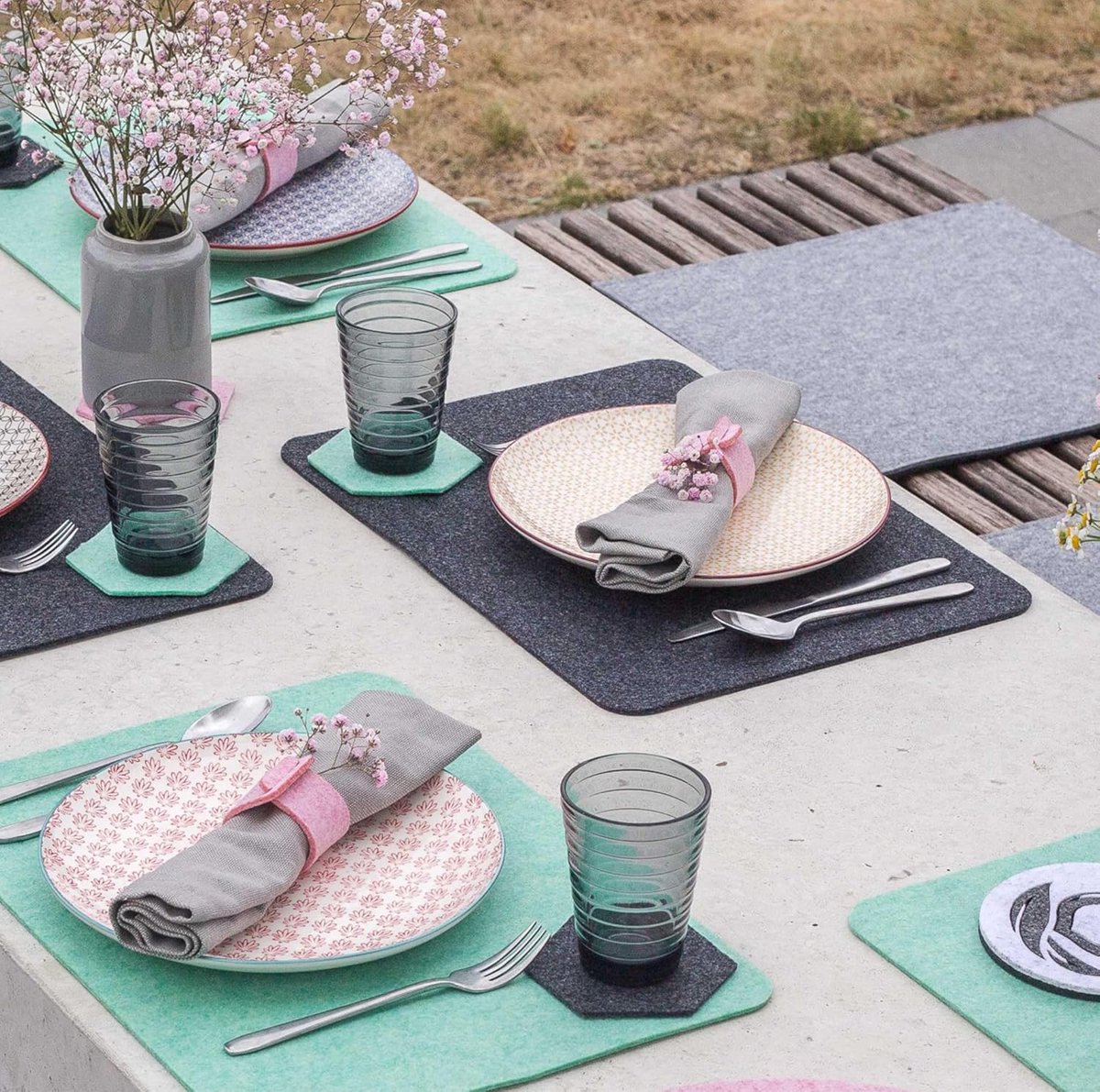 Vilt Placemat Set van 6 - 33 x 45 cm - Afgeronde Hoeken - Lime — cadeau in Wonen & Interieur - foto 4