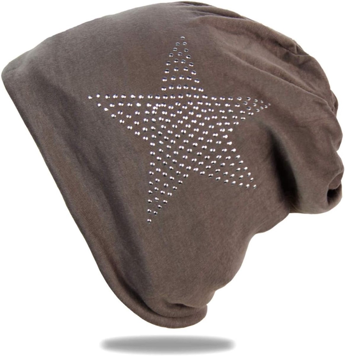 Dames Long Beanie Slouch Jersey met Strass Sterrenpatroon en O-Klinknagels