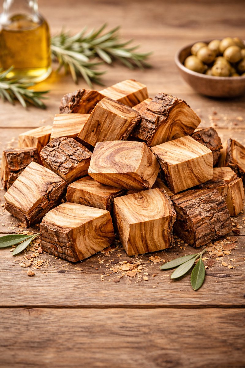 10 kg Olijfhout Rookhout Chunks voor BBQ & Smoker – Premium Olijfhout BBQ Hout – Perfect voor Kamado, Smoker en Grill – Intens Mediterran Rooksmaak