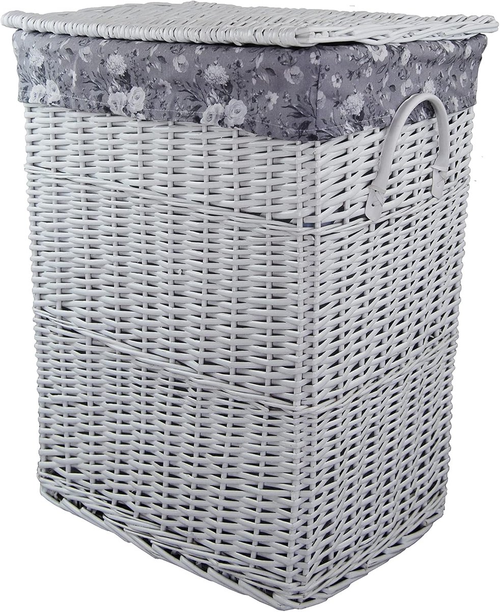 Wasmand van berkehout met bloemenpatroon 40x30x55 cm