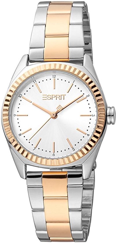 Vrouwenhorloge tweedelige zilver en rose gold kleurstelling met zilveren wijzerplaat