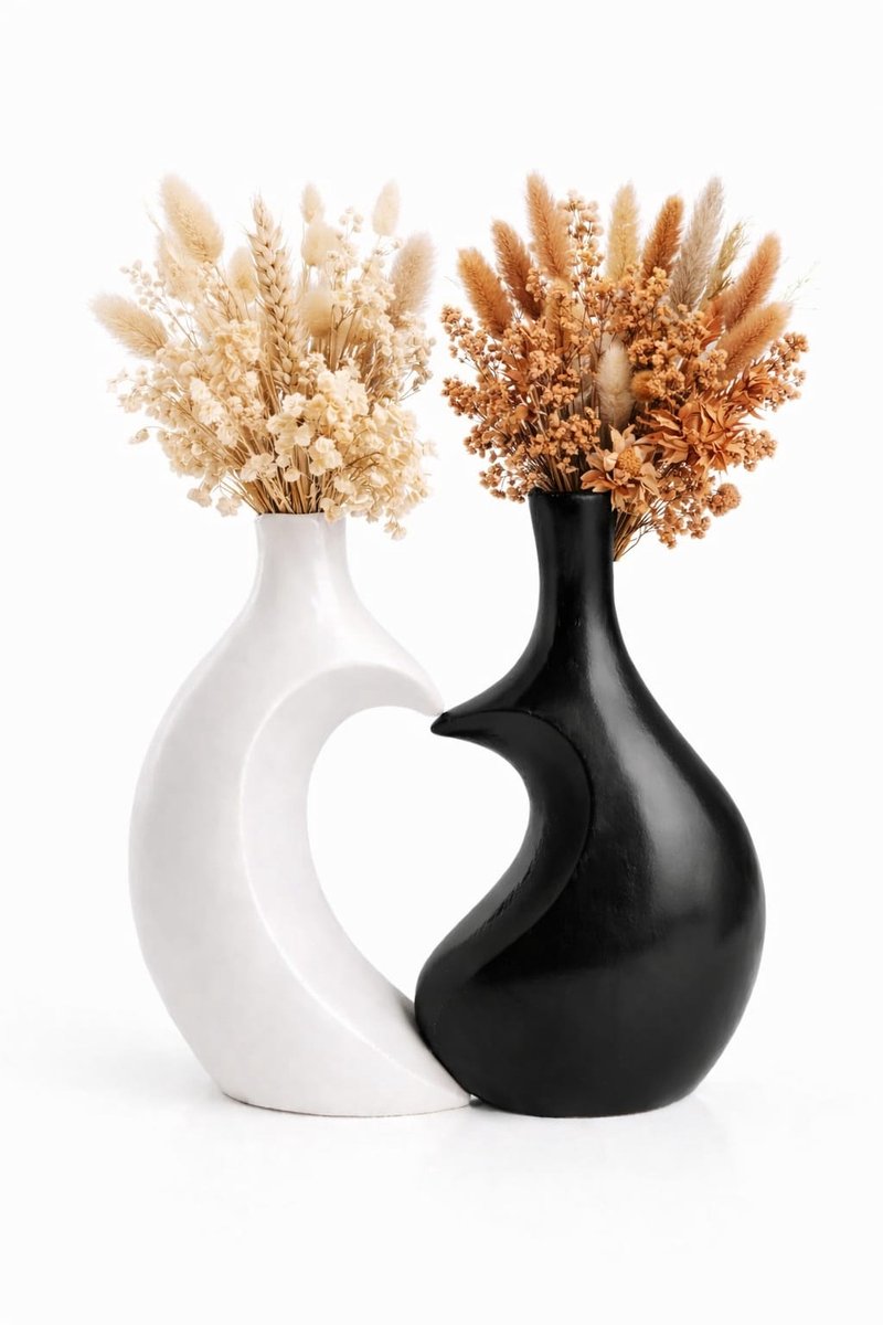QORVANE Home - Abstracte design siervazen - set van 2 - Zwart/Wit