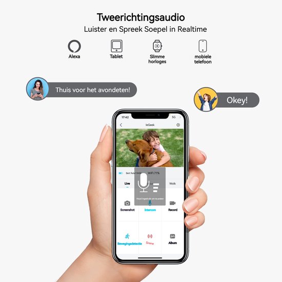ieGeek 5MP Beveiligingscamera Braadloos Buiten - Zonne Energie Kamera - Draadloos Wifi - 360° PTZ - Werkt op Batterijen - Tschijnwerper en Sirene - Bewegingsdetectie - Kleuren-Nachtzicht - 2-Weg Audio - IP65 - Werkt met Alexa - 4 Stuks van Merkloos — afbeelding 3