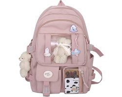 Waterdichte rugzak voor meisjes - Rugzak Meisje Met Pin en Accessoires - rugzak jongens - rugzak dames - Lichtgewicht Schooltas - School Student Schooltas - Rugzakken met grote capaciteit - Tieners - Schoolrugzakken voor middelbare School - Roze