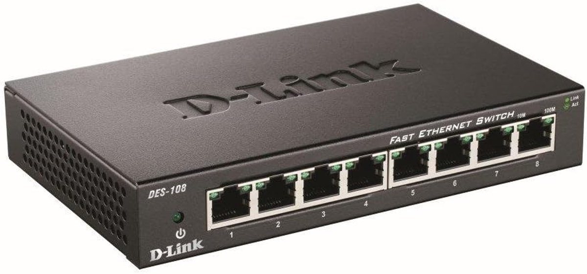 Netwerkswitch 8 poorten 10/100 Mbps metaal voor SOHO