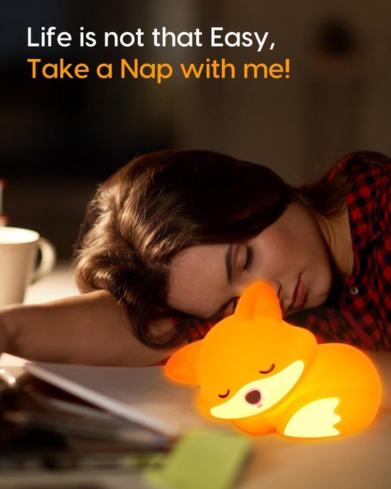 LED Fox Nachtlamp - Oplaadbaar Nachtlampje Kinderen & Baby - Schattig Fox - 2 Standen Dimbaar - Siliconen - Lampje Slaapkamer - Knijplampje - Touch lamp - Dimbaar Nachtlampjes Voor Kinderen, Baby & Volwassenen