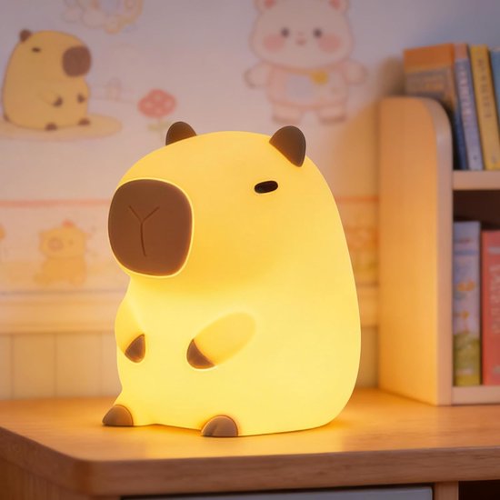 Lampe de Nuit LED Capybara - Lampe de Nuit Rechargeable pour Enfants & Bébés - Mignon Capibara - 3 Niveaux Gradable - Silicone - Lampe de Chambre - Lampe à Presser - Lampe Tactile - Lampes de Nuit Graduables pour Enfants, Bébés & Adultes