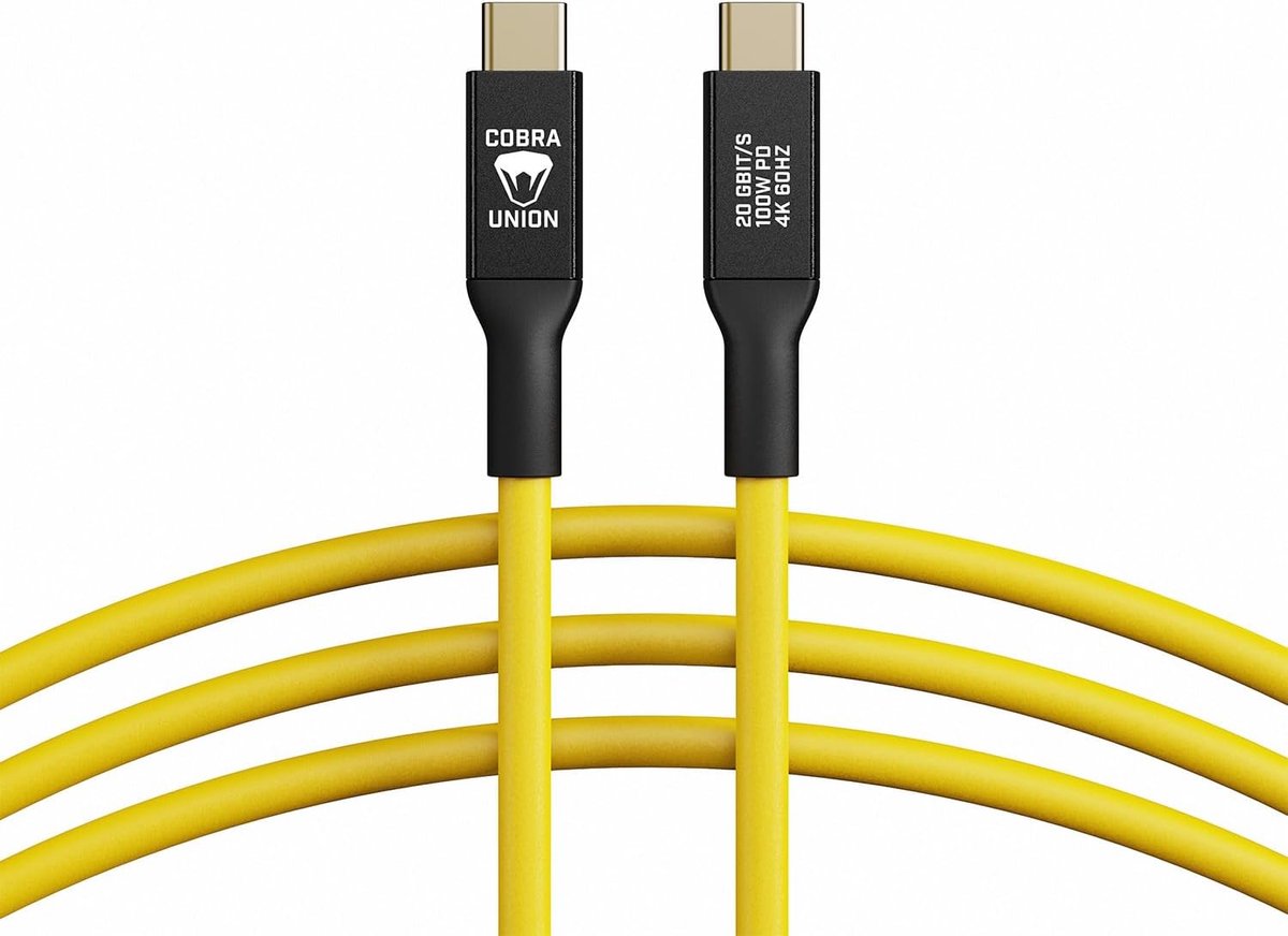 USB-C naar USB-C kabel 5 meter - Gele rechte kabel voor snelle dataoverdracht en opladen