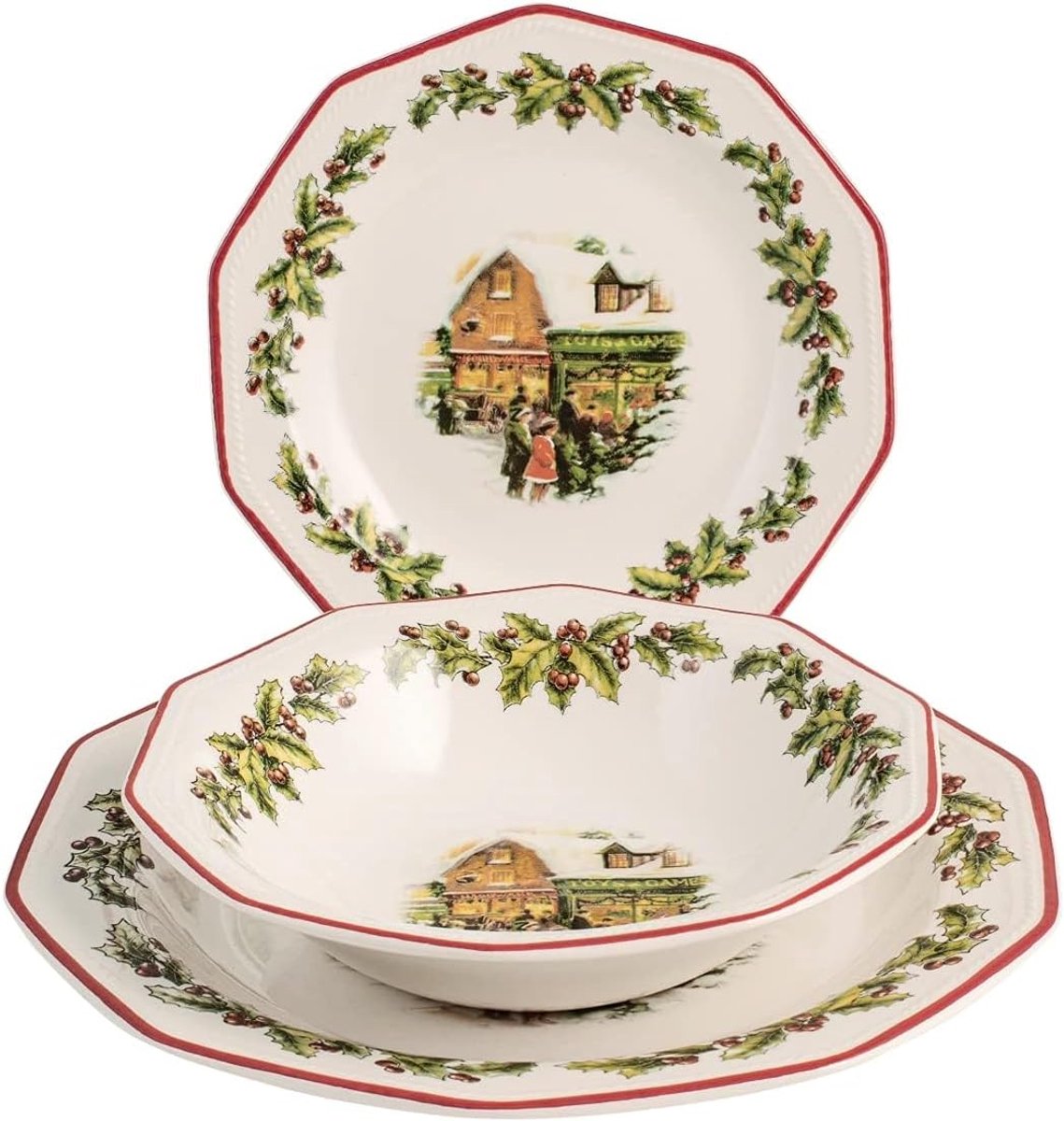 18-delig aardewerk tafelservies voor Kerstmis