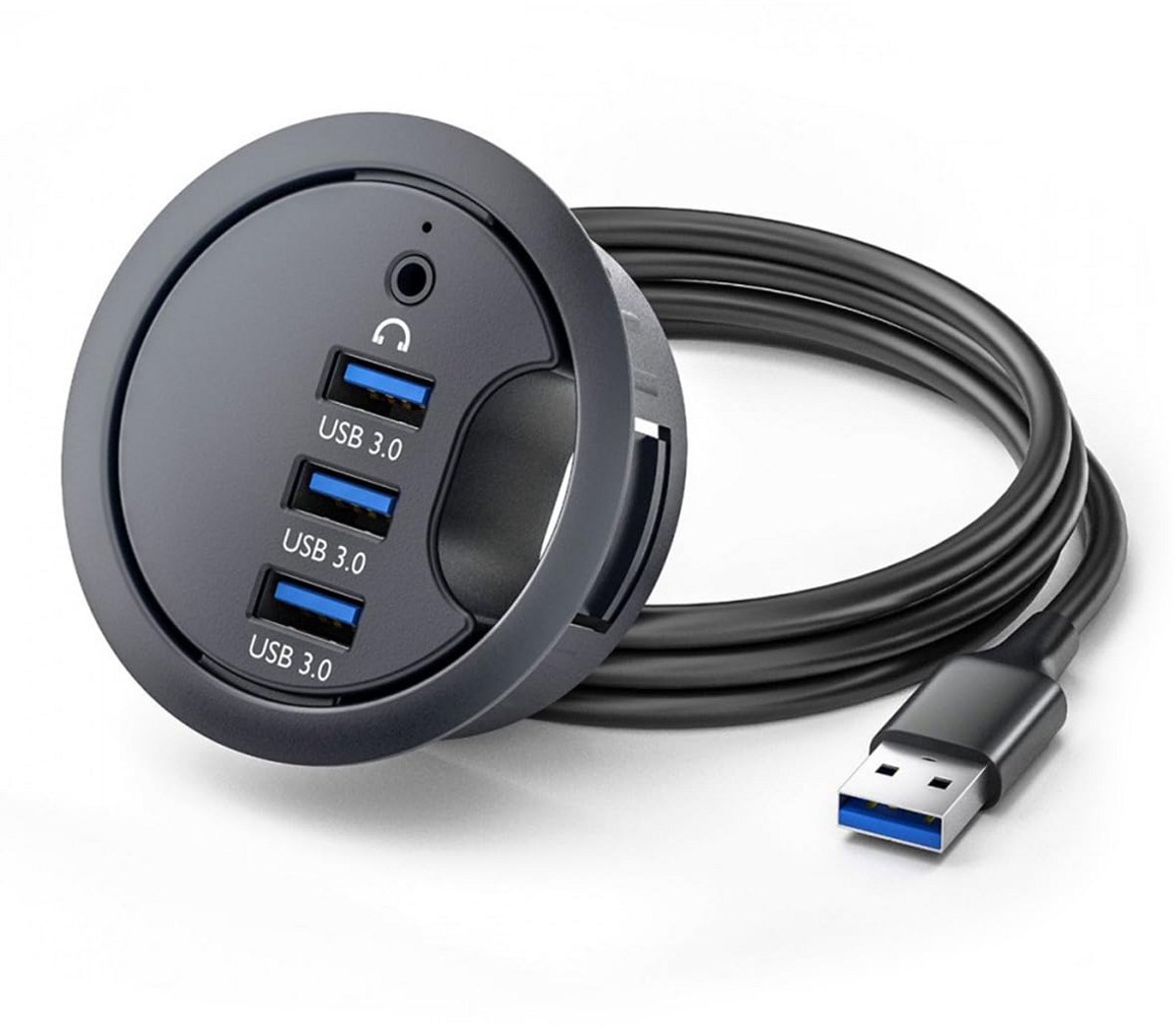 USB 3.0 Hub met Geluidskaart en 3 Poorten - Bureau Grommet Splitter voor Desktop