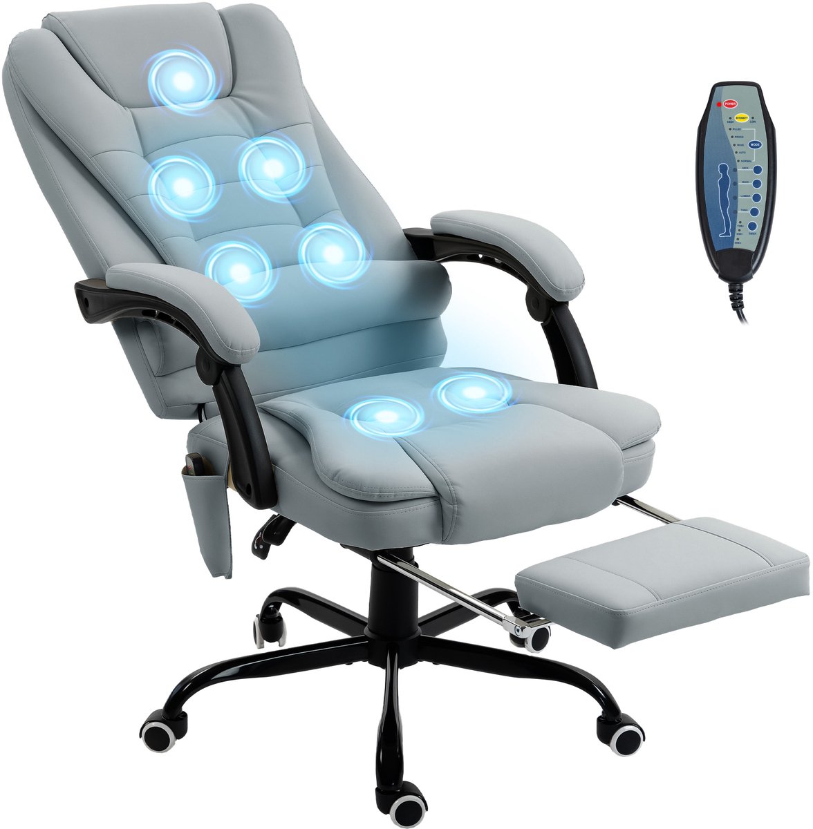 Vinsetto Massage Bureaustoel - Polyurethaan - 67x79x121cm - Grijs