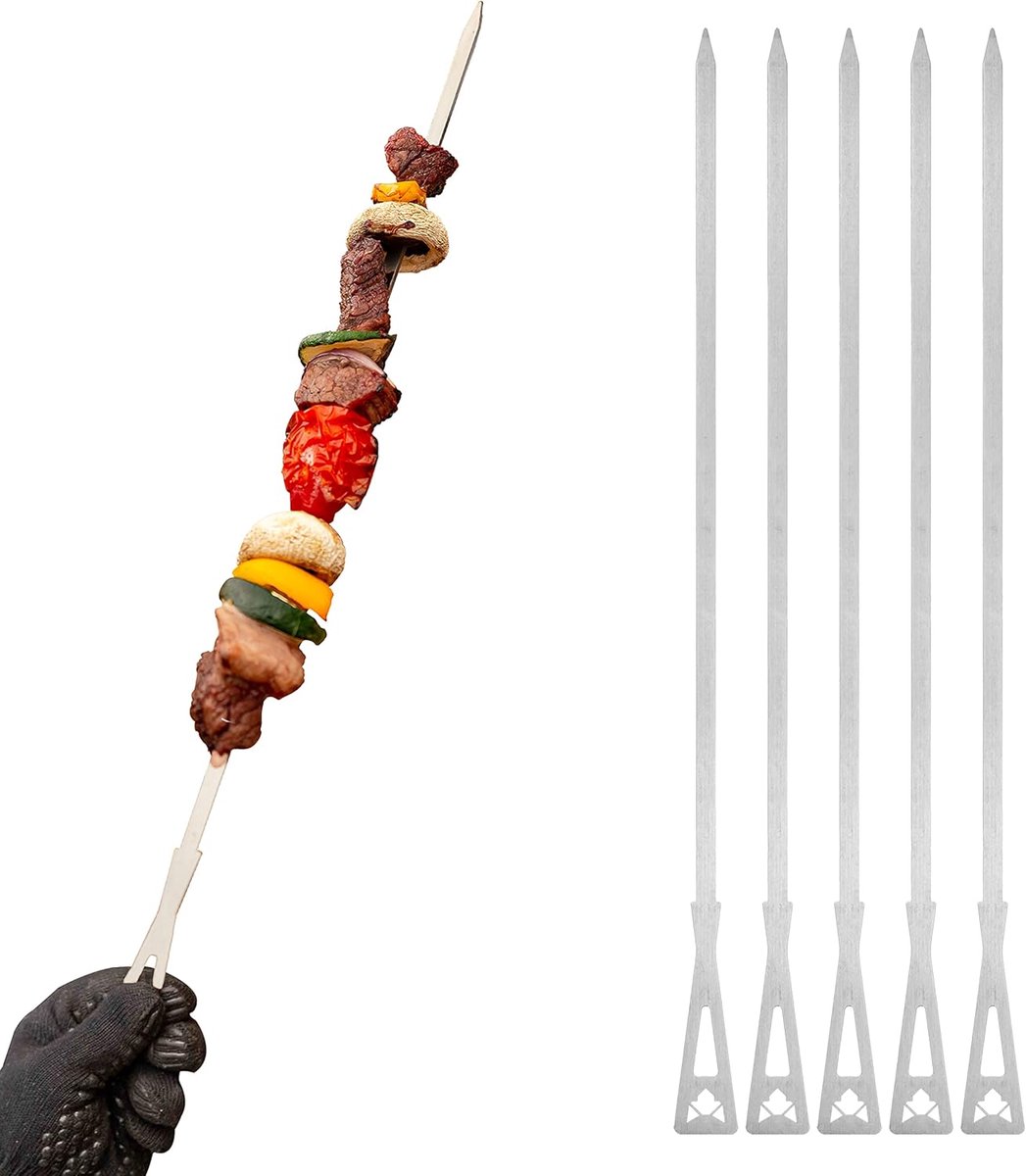 Grillspiesen RVS met Opbergtas - Set van 6 Korte Grillspiesen