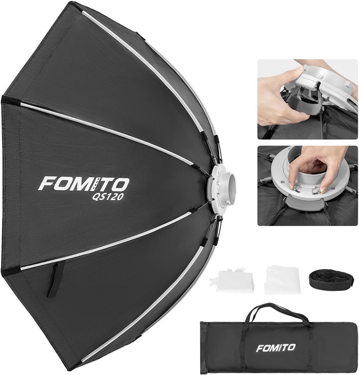 Achthoekige Softbox 120cm - Fotografie Licht Diffuser met Quick Release en Beam Grid