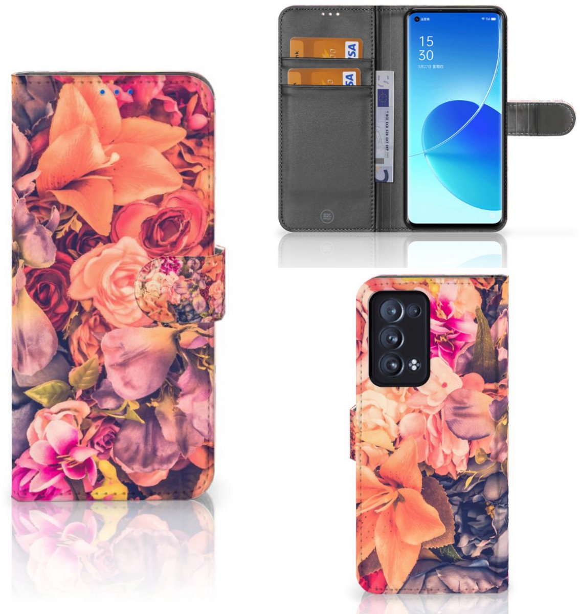 Book Case voor OPPO Reno 6 Pro Plus 5G Hoesje Bosje Bloemen