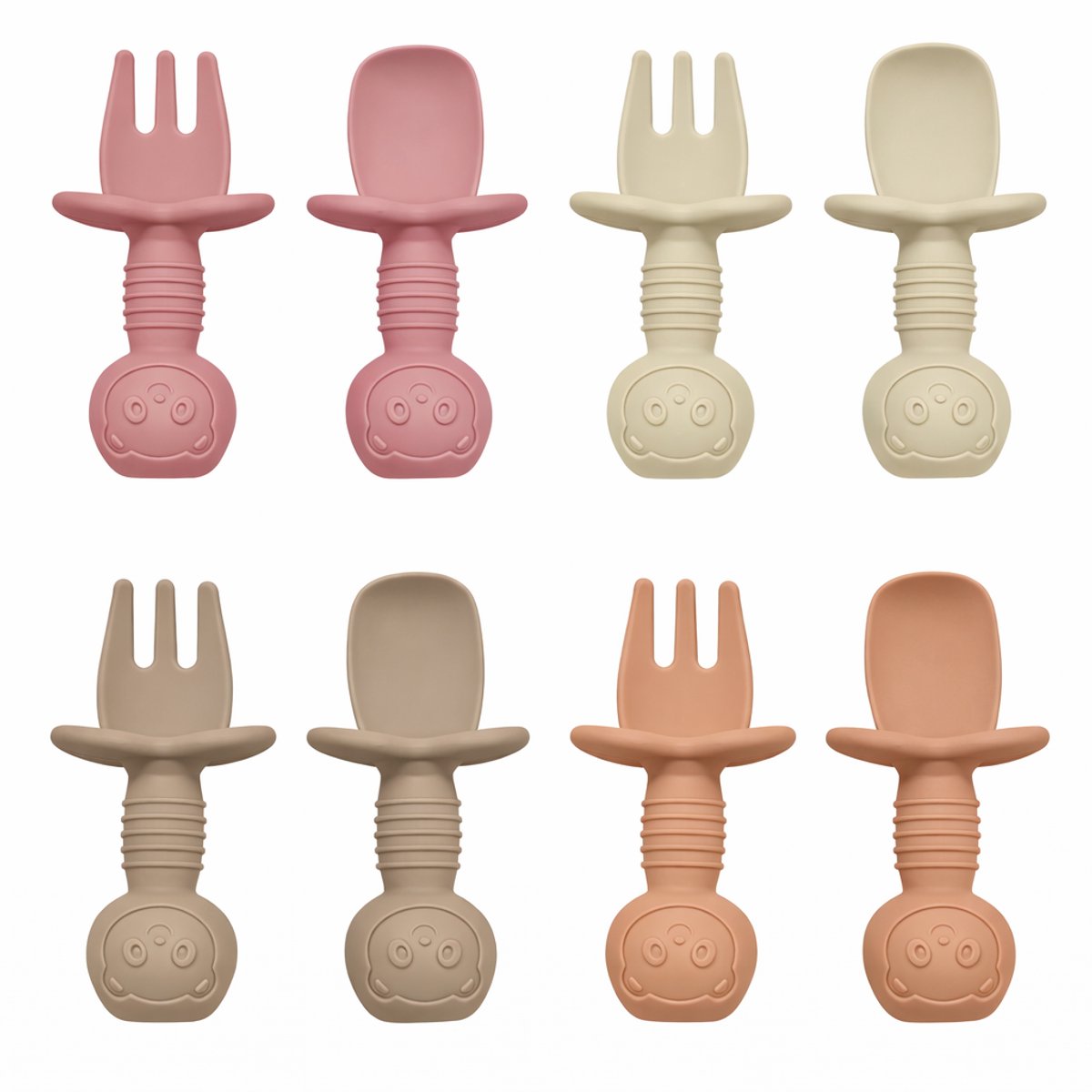 Twisted Peach® | Bestek Baby | Bestekset 8-delig | Siliconen | Taupe | Beige | Roest | Roze | Kind | Peuter | Baby