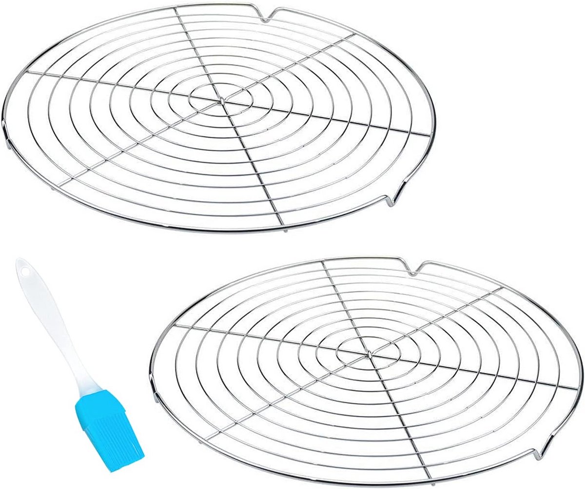 Rond Afkoelrooster - 2 Stuks, Verchroomd Metaal, 30,5 cm, Inclusief Siliconen Borstel