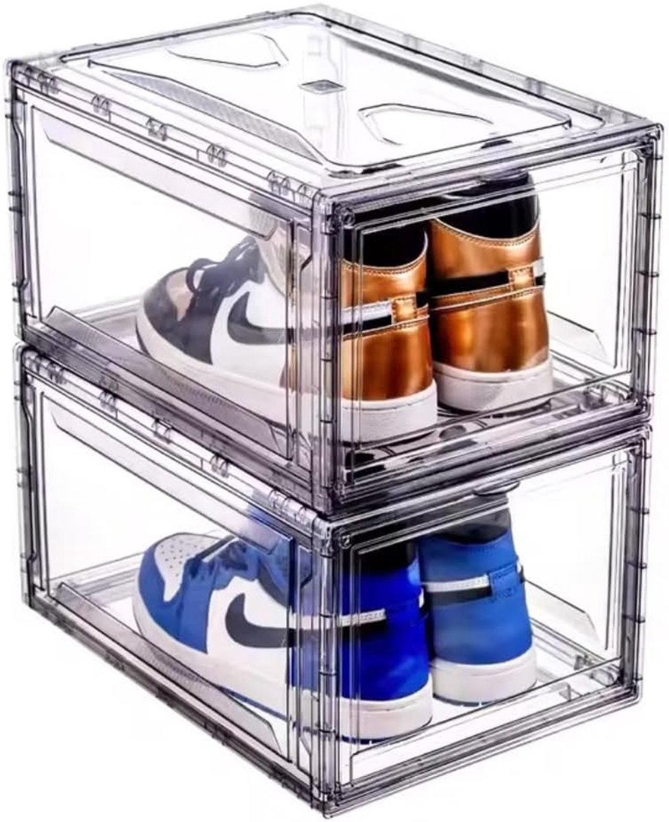 Stapelbare kunststof schoenenbox met magnetische sluiting - transparant voor sneakers