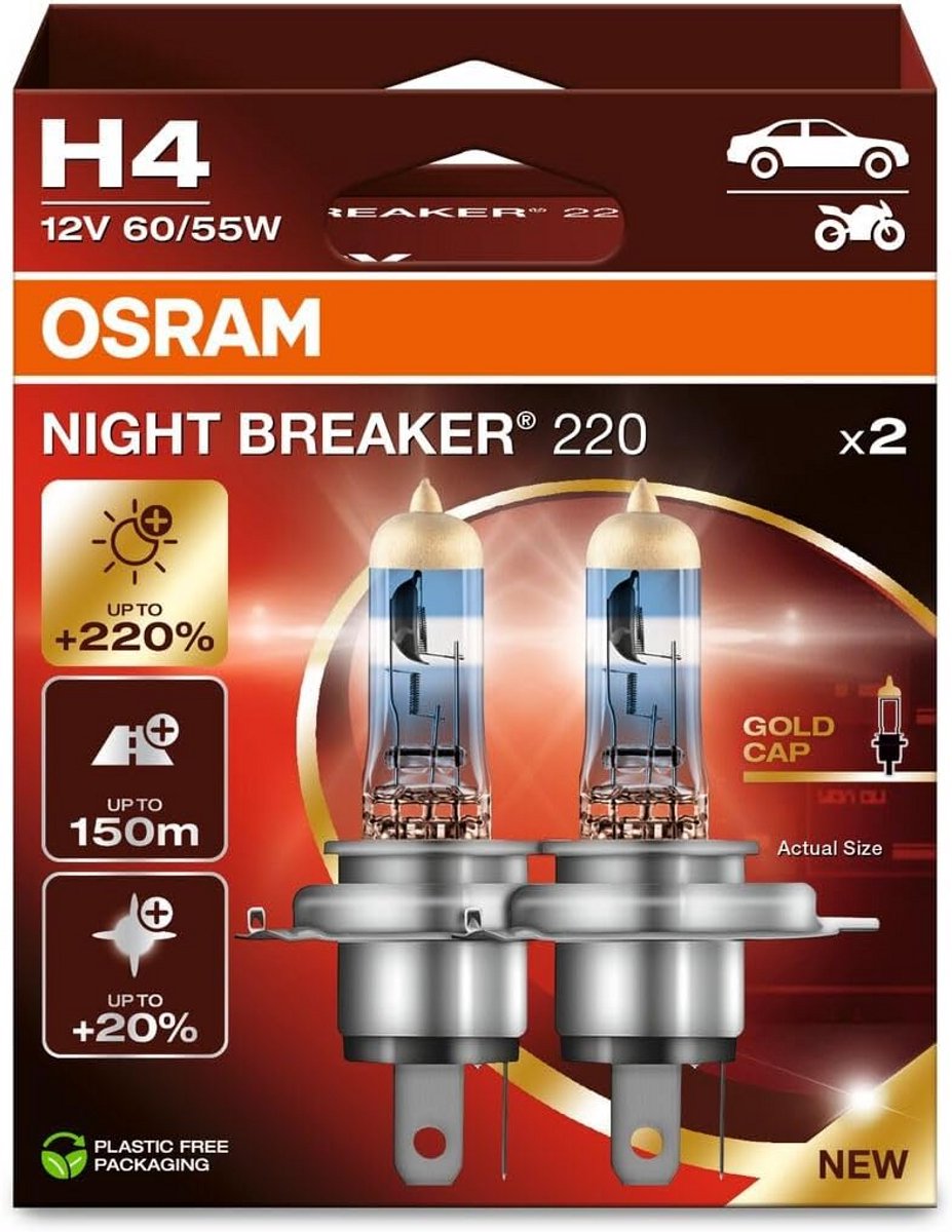 Halogeenkoplamp H4 - 220% Meer Helderheid en Wit Licht