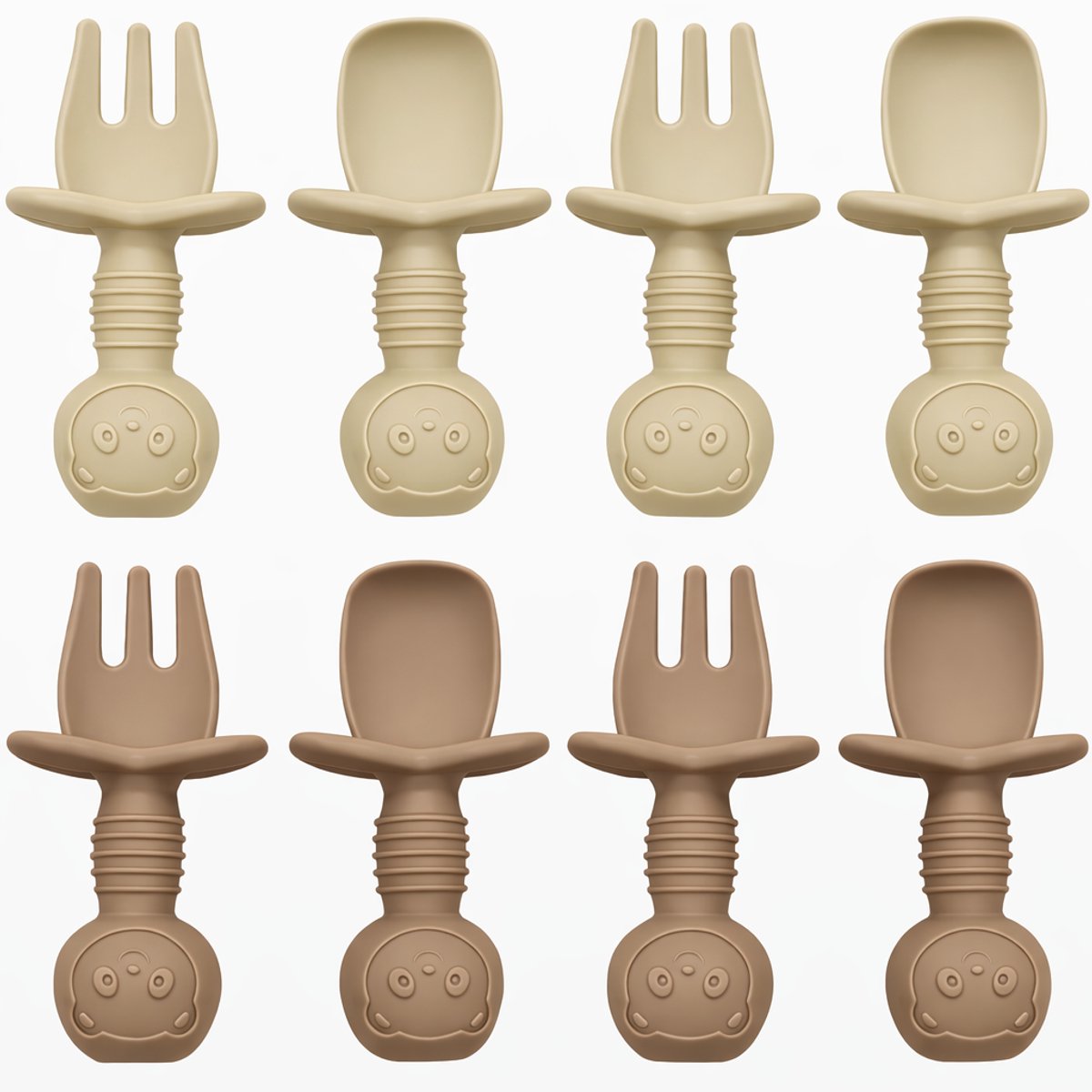 Twisted Peach® | Bestek Baby | Bestekset 8-delig | Siliconen | Beige | Taupe | Kind | Peuter | Baby