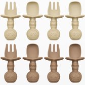 Peach Tordue ® | Couvert Bébé | Ensemble de couverts 8 pièces | Silicones | Beige | Taupe | Enfant | Enfant en bas âge | Bébé
