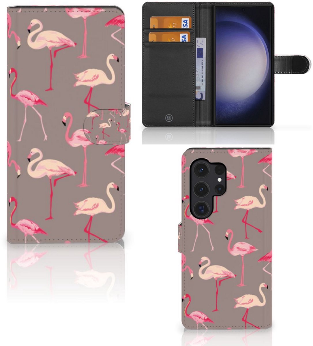 Samsung Galaxy S24 Ultra Telefoonhoesje met Pasjes Flamingo