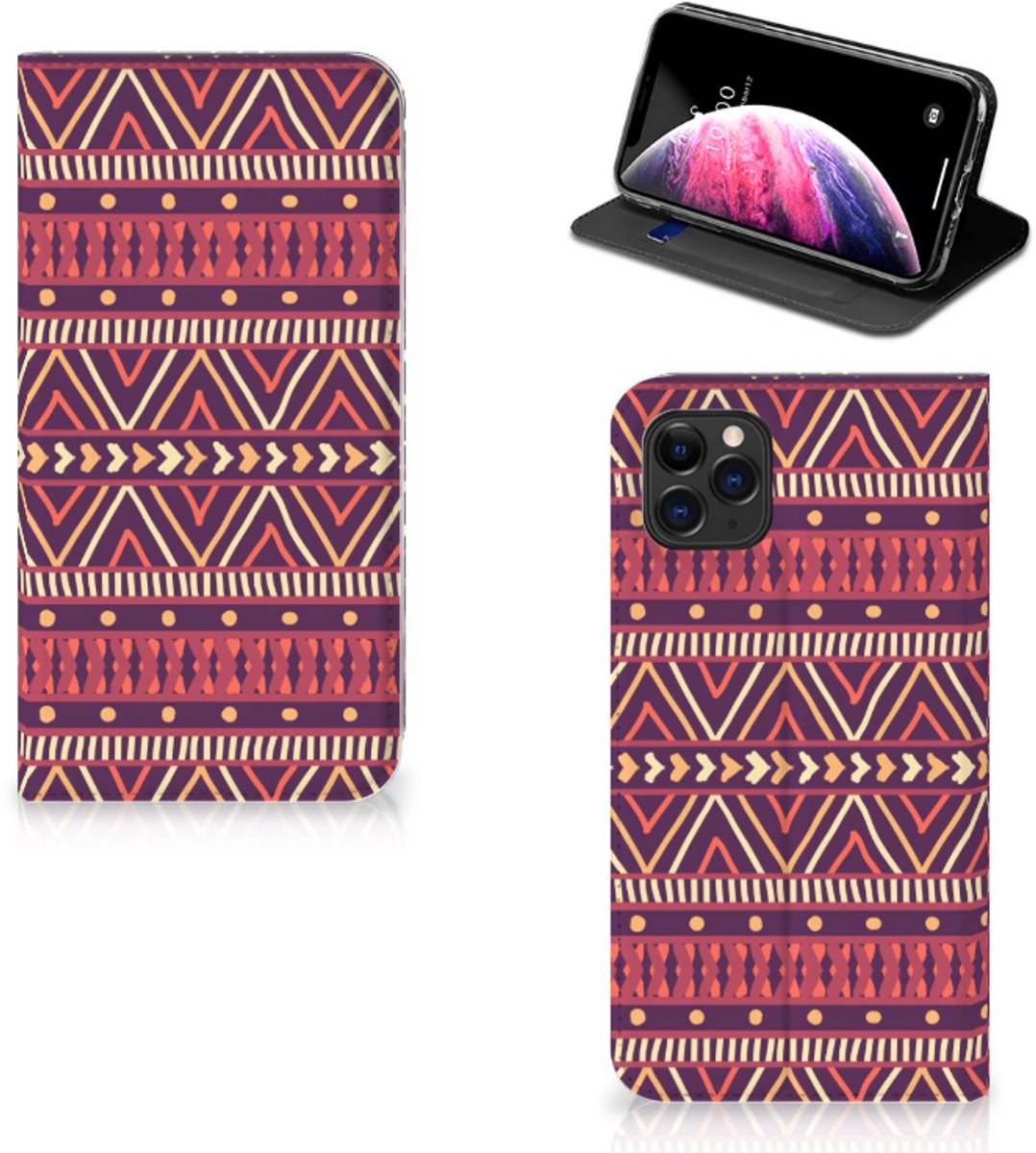 Apple iPhone 11 Pro Max Hoesje met Magneet Aztec Paars