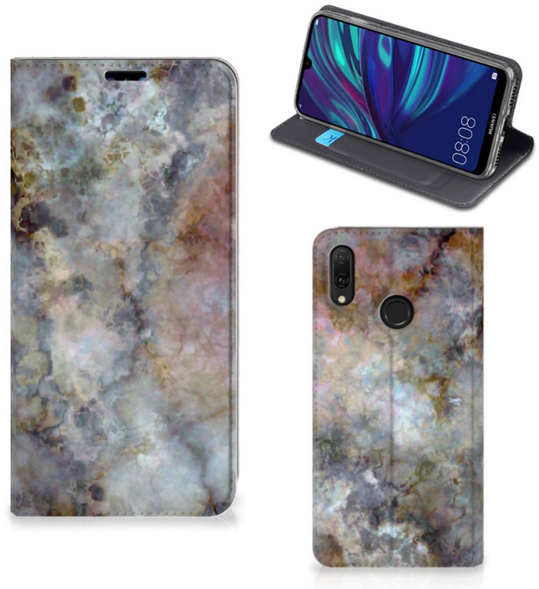 Huawei Y7 hoesje Y7 Pro (2019) Standcase Marmer Grijs