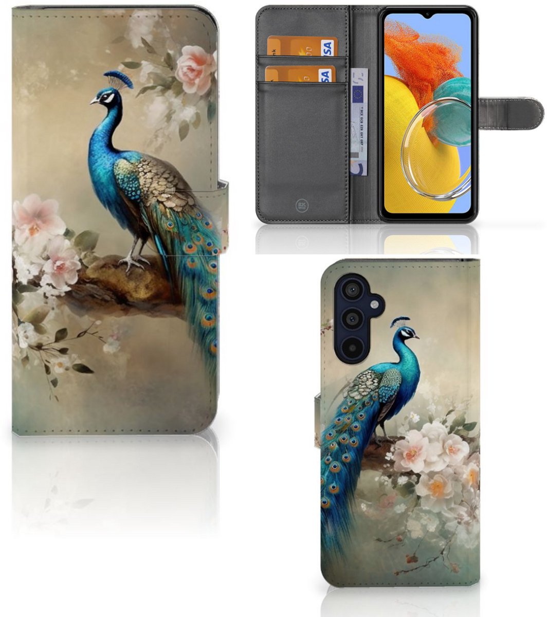 Telefoonhoesje met Pasjes voor Samsung Galaxy M14 Vintage Pauwen