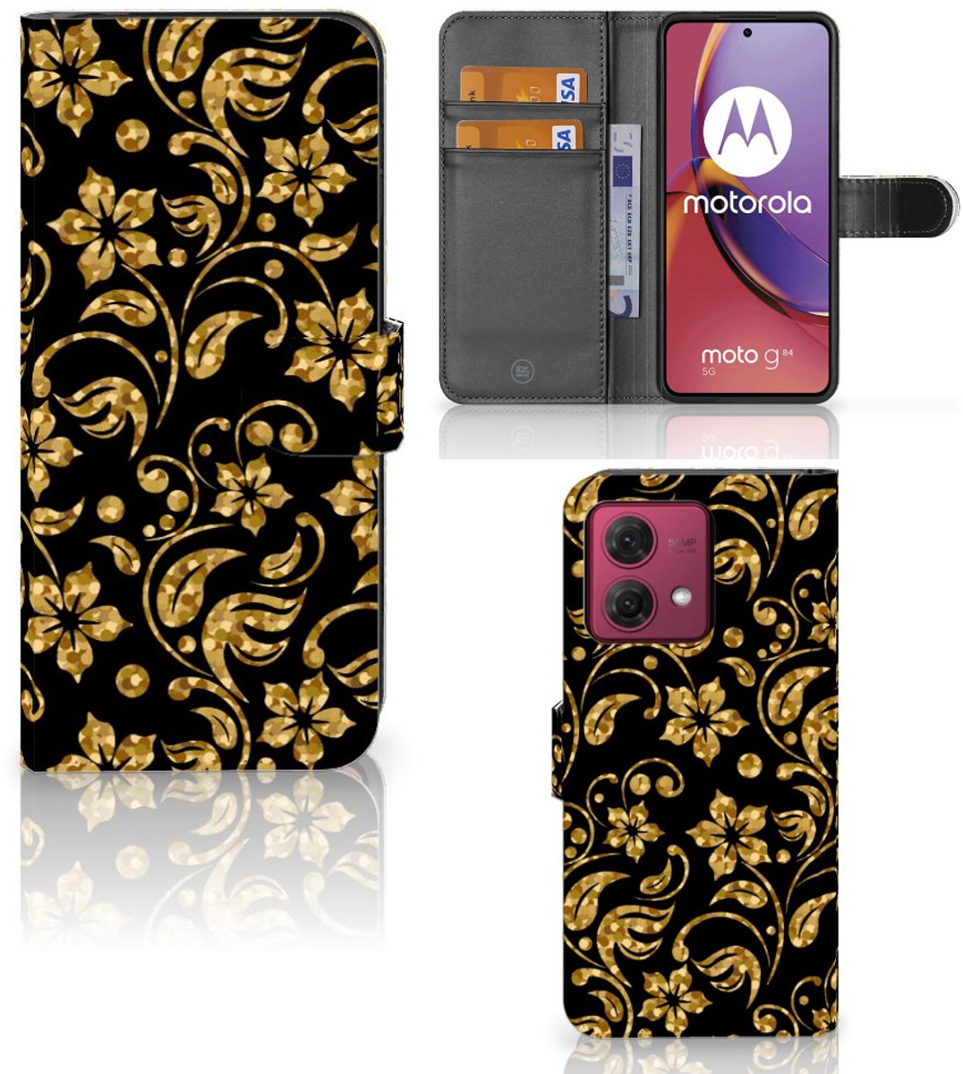 Motorola Moto G84 Hoesje Gouden Bloemen