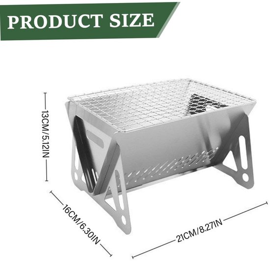 1 stuk - Kleine houtskoolgrill - Opvouwbare mini-houtskoolgrill voor buiten - Draagbare houtskoolgrill - Roestvrijstalen campinggrill - Geschikt voor buiten en om te koken — afbeelding 5