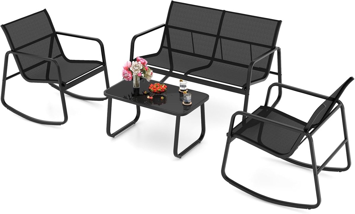 KOMFOTTEU 4-delige tuinmeubelset, balkonset met 2 schommelstoelen, bank & balkontafel, tuinset van textiel, tuinset terrasmeubels voor in de tuin