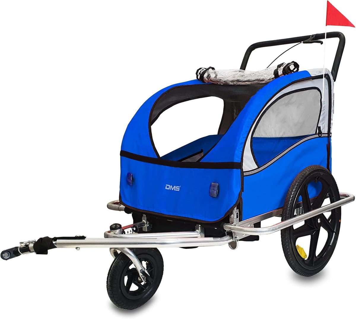 DMS® fietsaanhanger, 2-in-1, kinderaanhanger, fietsaanhanger, jogger, fietsaanhanger, kinderfietsaanhanger voor 2 kinderen, 5-puntsveiligheidsgordel, wielbescherming FH-02