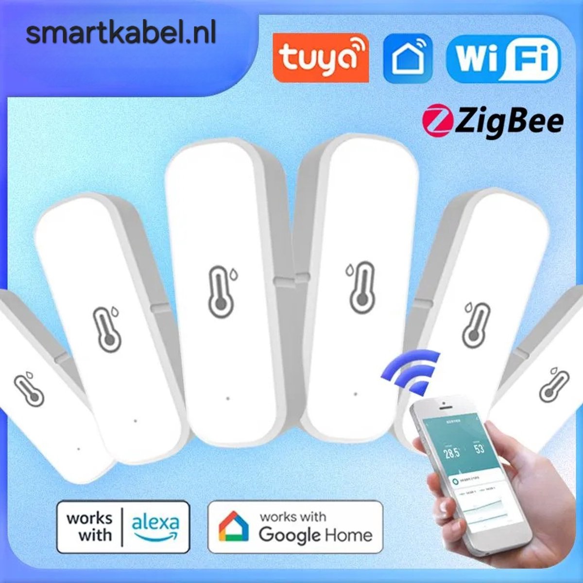 Slim WIFI 2.4GHz Temperatuur en Vochtigheidssensor - Smart Temperature and Humidity Sensor werkt met Google Home - Remote monitor - app controle - slimme temperatuur sensor - Smartkabel.nl