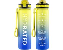 QLUR Waterfles, 1 liter/750ML sport drinkfles met rietje en tijdsaanduiding, BPA-vrij Tritan lekvrije drinkfles, sportfles voor fitness, school, yoga, buiten