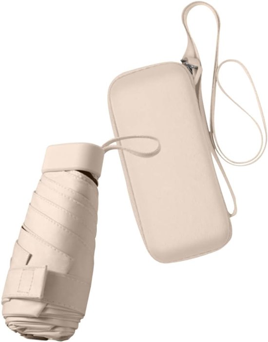 Mini parasol de voyage avec sac de rangement, petit parasol compact avec protection UV, parasol léger et portable, coupe-vent, adapté aux garçons, filles et enfants (beige)