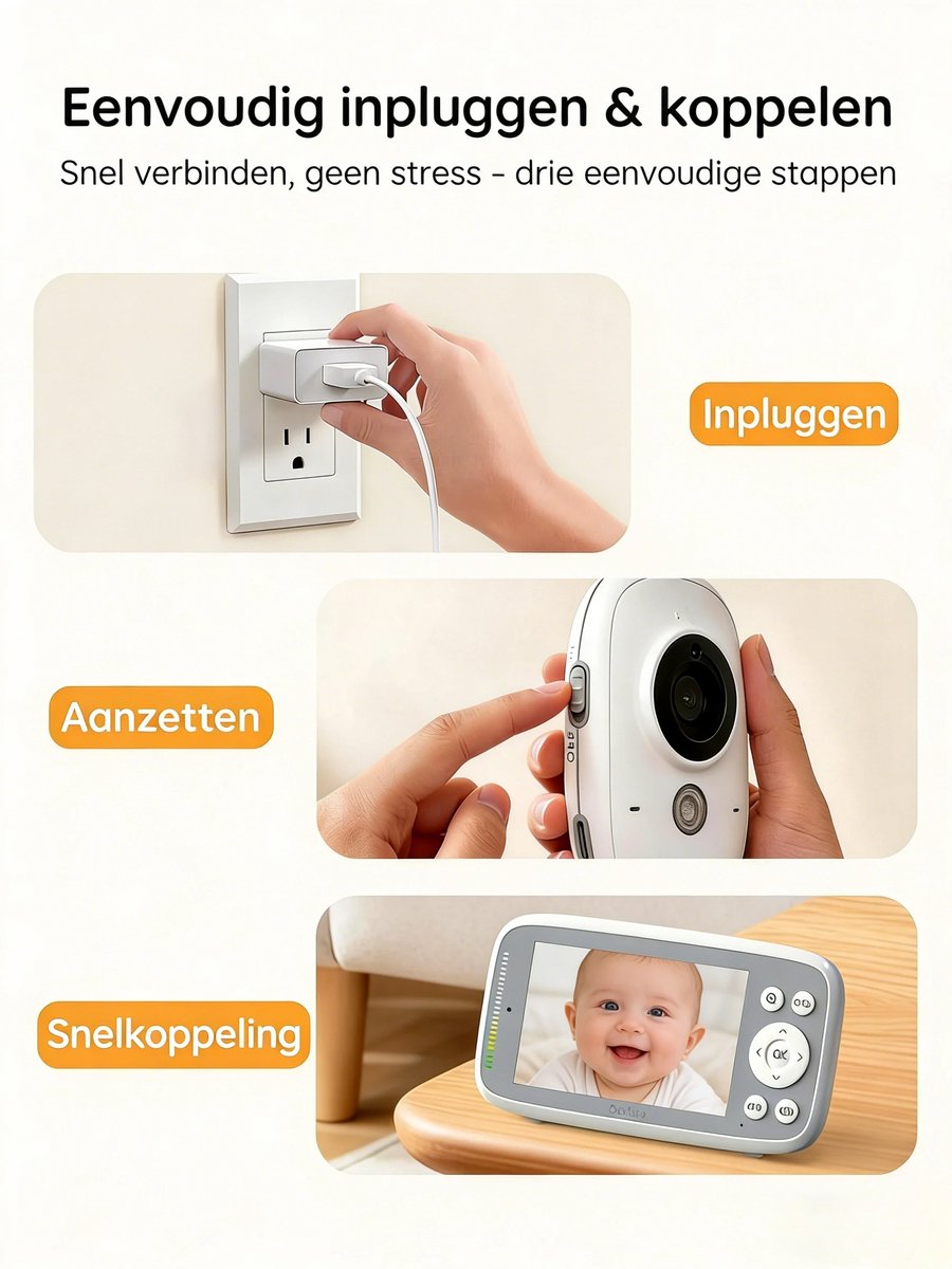 BOIFUN Babyfoon met Camera HD - Nachtzicht 4 Inch Scherm - afbeelding 3